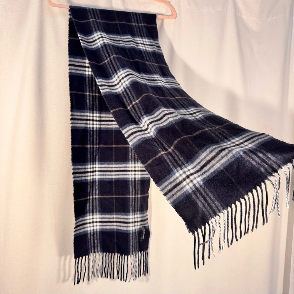 Cashmink Blue Plaid Fringe Scarf